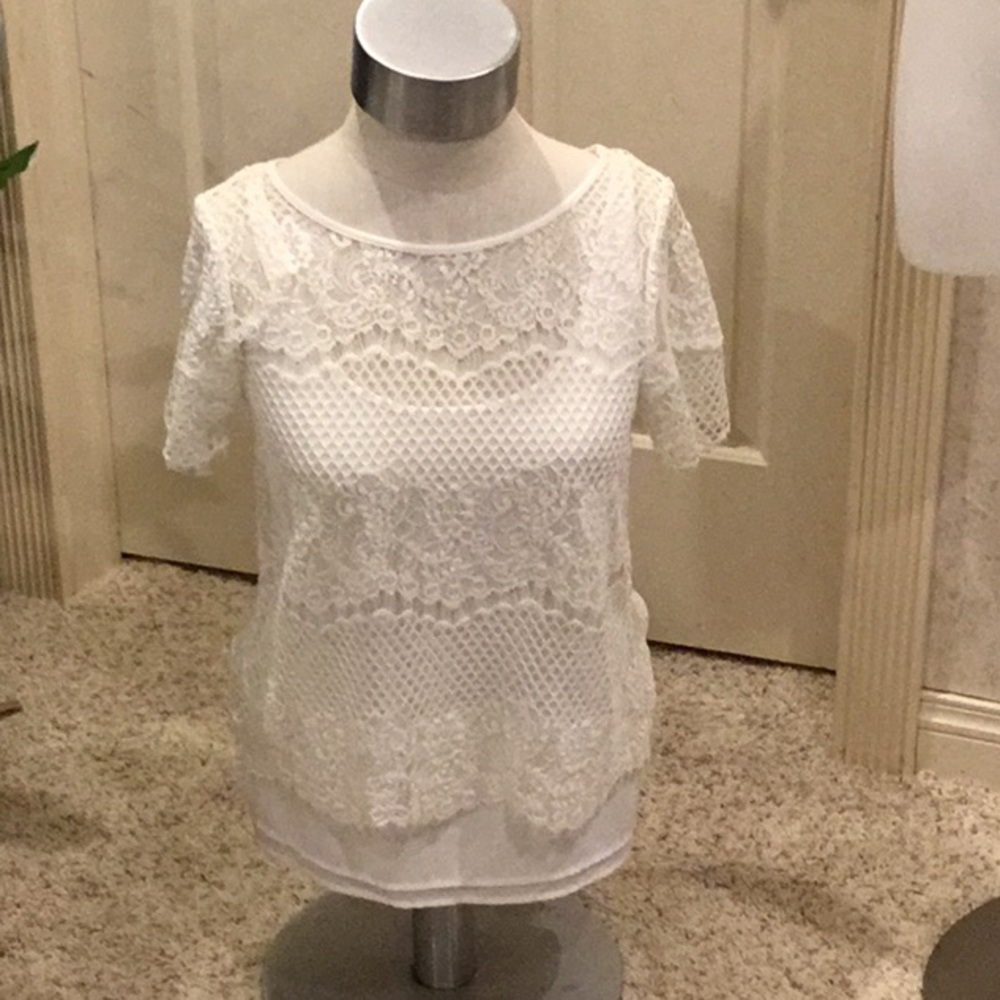 Beautiful off wht lace top with cotton tank with sheer bottom underneath